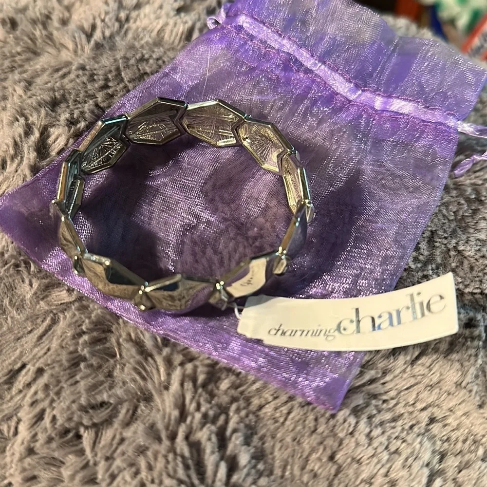 Charming Charlie Silver Stretch Bracelet in Gift Bag